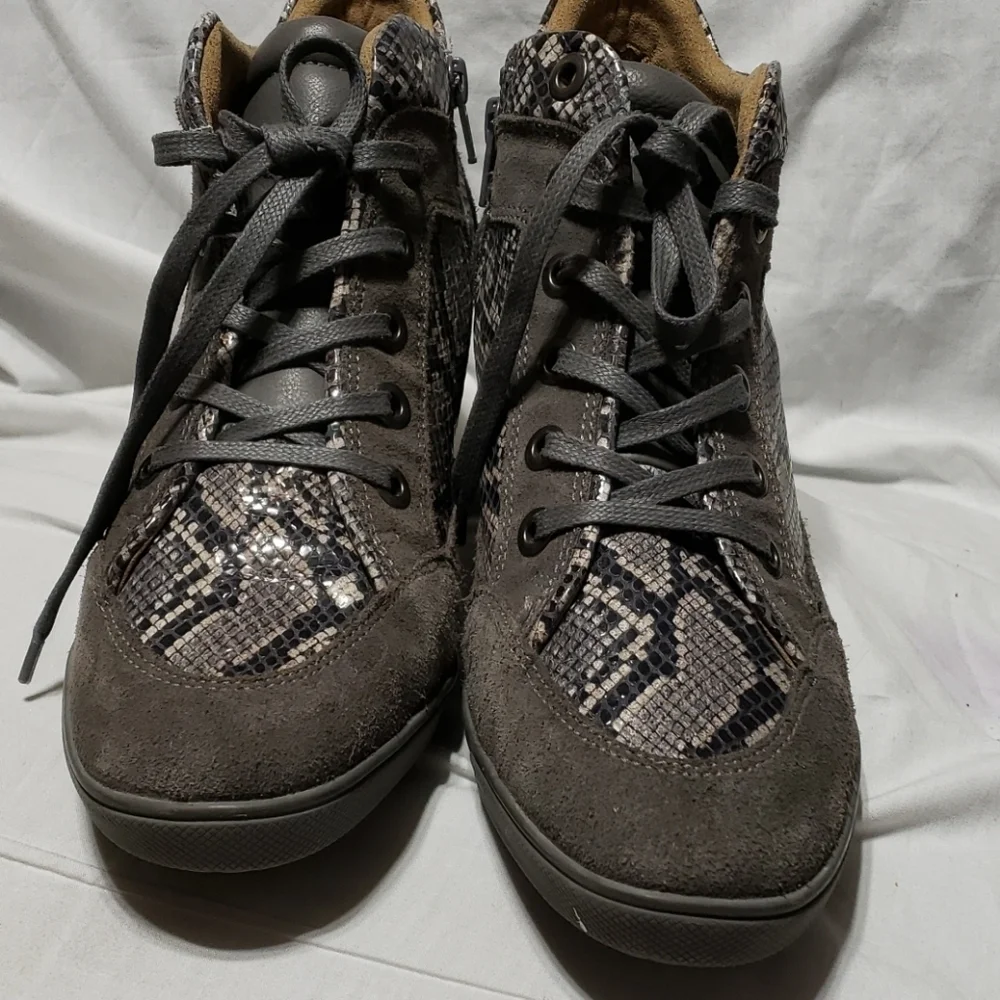 Geox grey platform suede snakeskin print sneakers